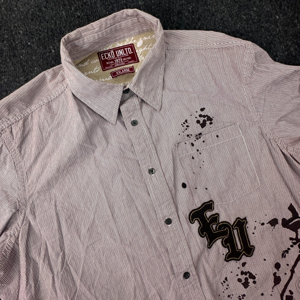 Vtg Y2K Ecko Unltd Graphic Shirt Mens XXL Striped Splatter Raw Uncut Hip Hop 00s